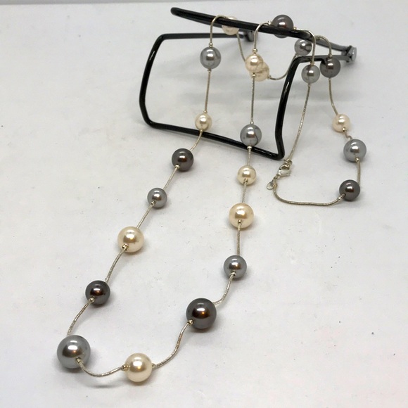 Long Fashion Necklace with Large Faux Pearl Beads, 36” Length - Picture 2 of 3